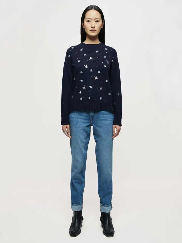 Jigsaw Knitwear and Cashmere Women Snowflake Beaded Jumper Blue