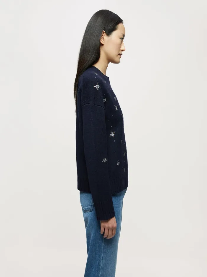 Jigsaw Knitwear and Cashmere Women Snowflake Beaded Jumper Blue