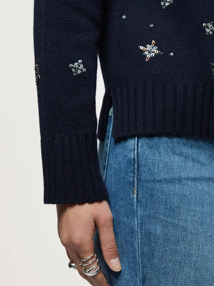 Jigsaw Knitwear and Cashmere Women Snowflake Beaded Jumper Blue