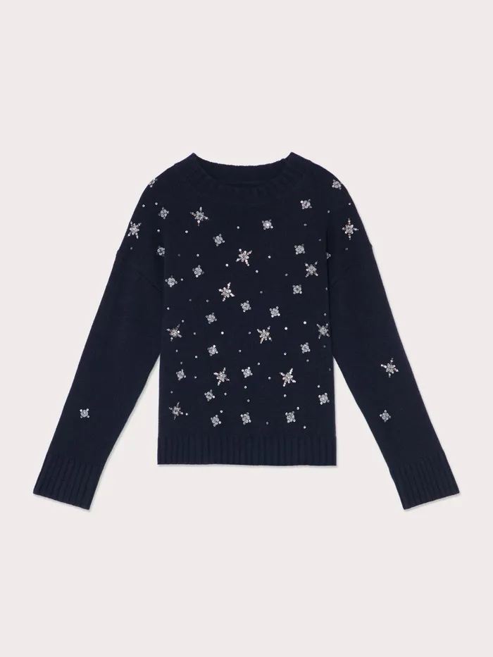 Jigsaw Knitwear and Cashmere Women Snowflake Beaded Jumper Blue