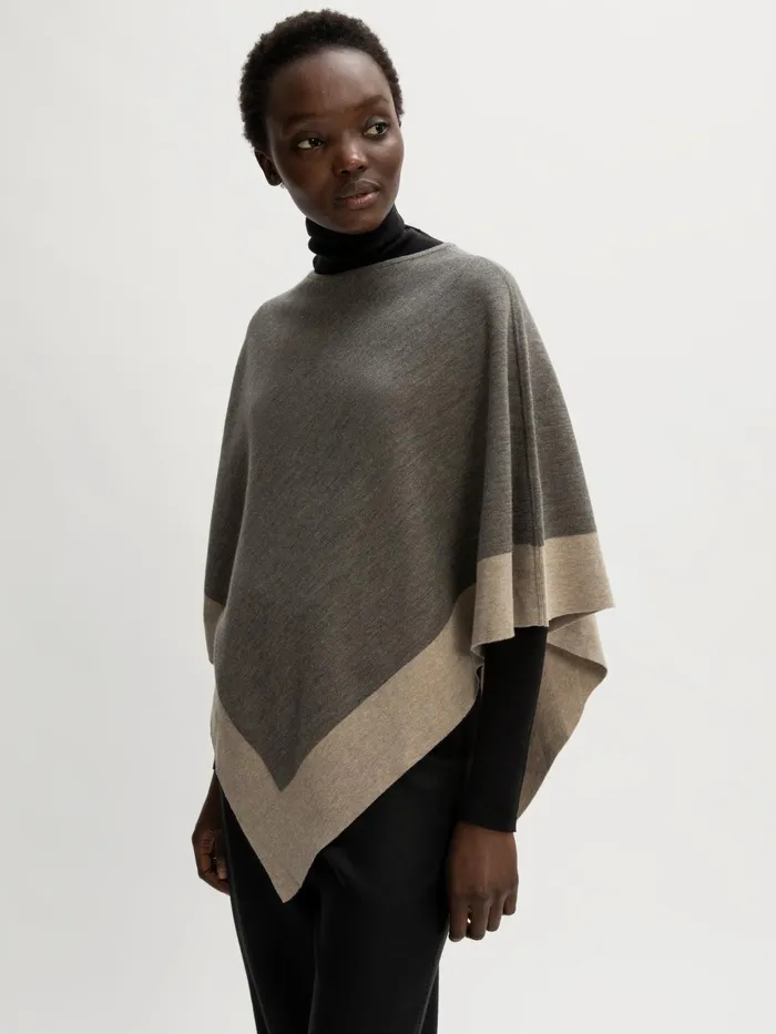 Jigsaw Ponchos and Scarves Women Wool Blend Border Poncho Brown