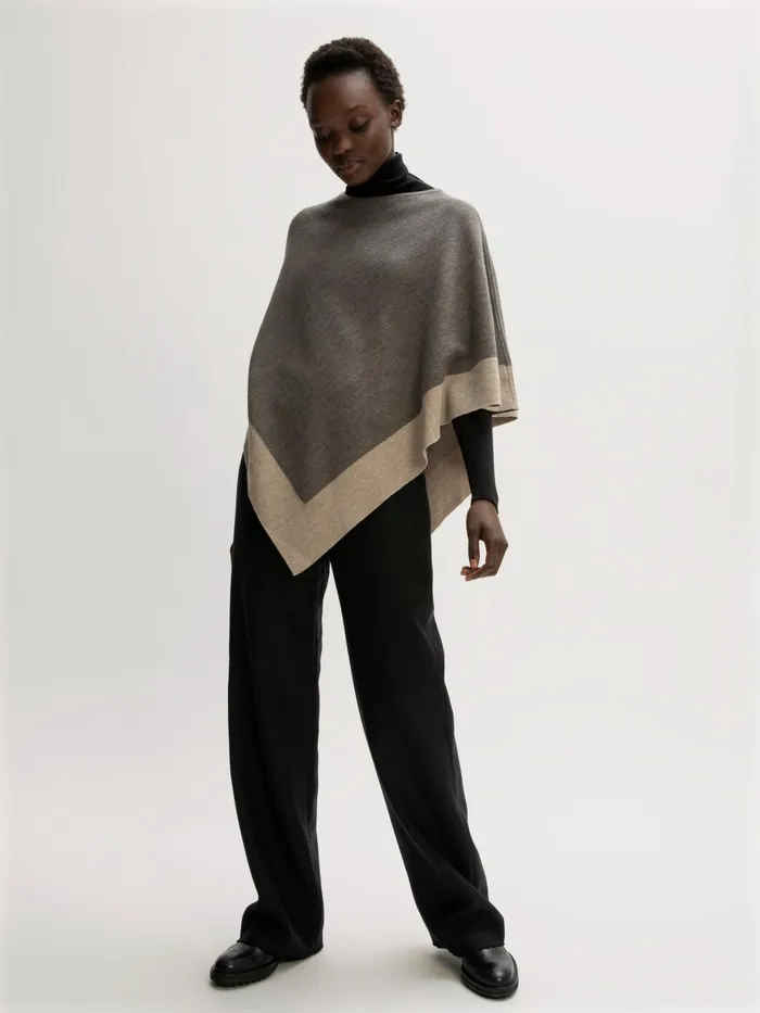 Jigsaw Ponchos and Scarves Women Wool Blend Border Poncho Brown