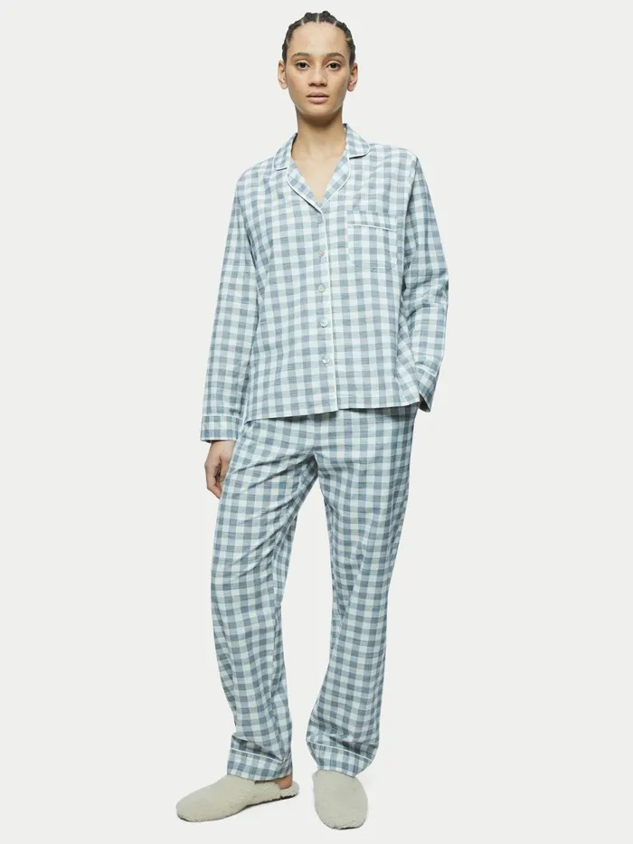 Jigsaw Pyjamas and Loungewear Women Cotton Gingham Pyjama Blue