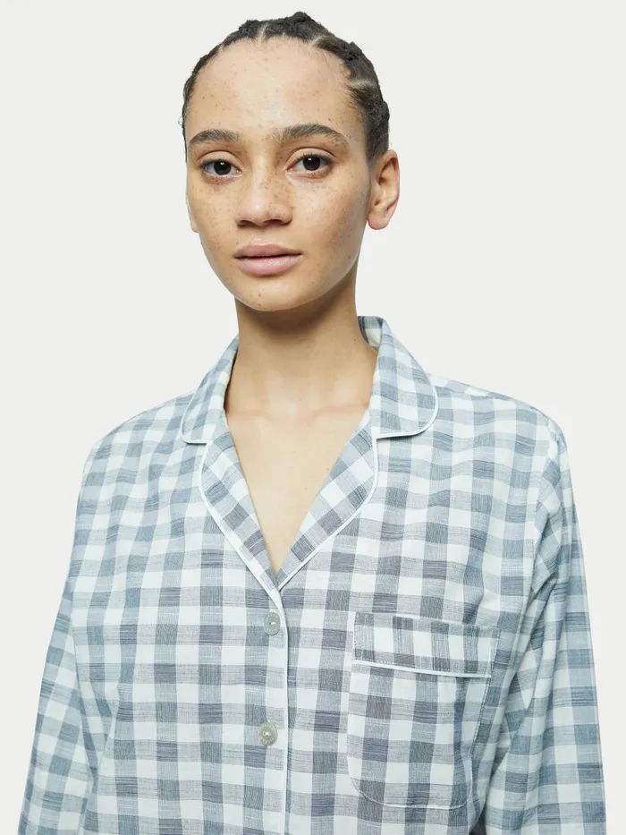 Jigsaw Pyjamas and Loungewear Women Cotton Gingham Pyjama Blue