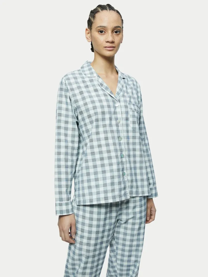 Jigsaw Pyjamas and Loungewear Women Cotton Gingham Pyjama Blue