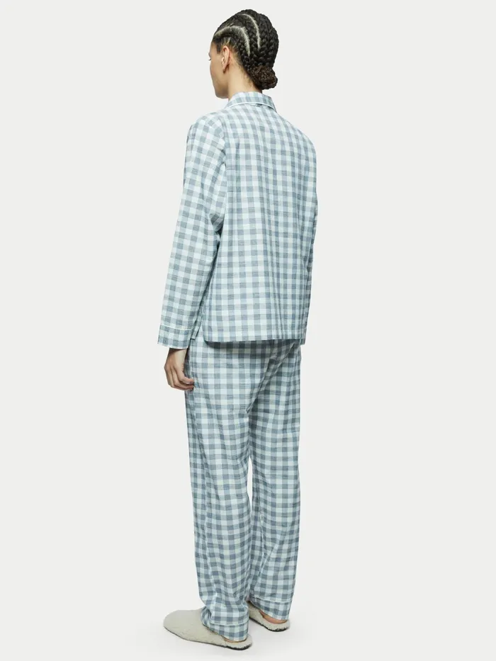 Jigsaw Pyjamas and Loungewear Women Cotton Gingham Pyjama Blue