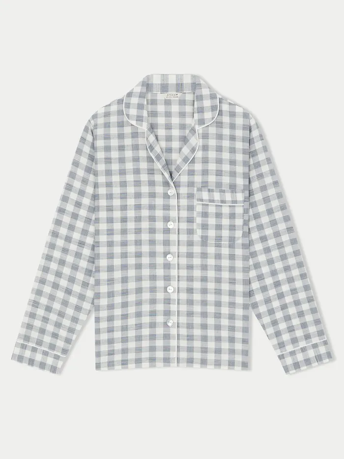 Jigsaw Pyjamas and Loungewear Women Cotton Gingham Pyjama Blue