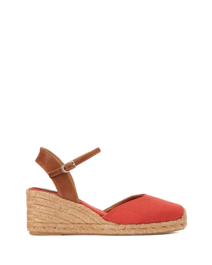 Jigsaw Shoes and Sandals Women Mela Canvas Wedge Espadrille Red