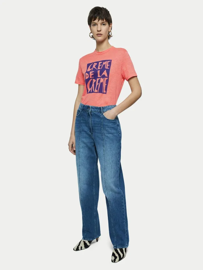 Jigsaw Tshirts Women Linen Creme De La Creme Tee Pink