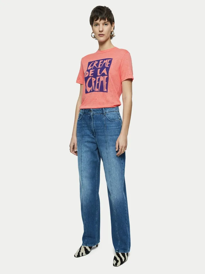 Jigsaw Tshirts Women Linen Creme De La Creme Tee Pink