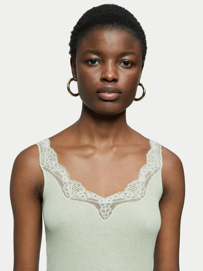 Jigsaw Tops Women Lace Trim Vest Green
