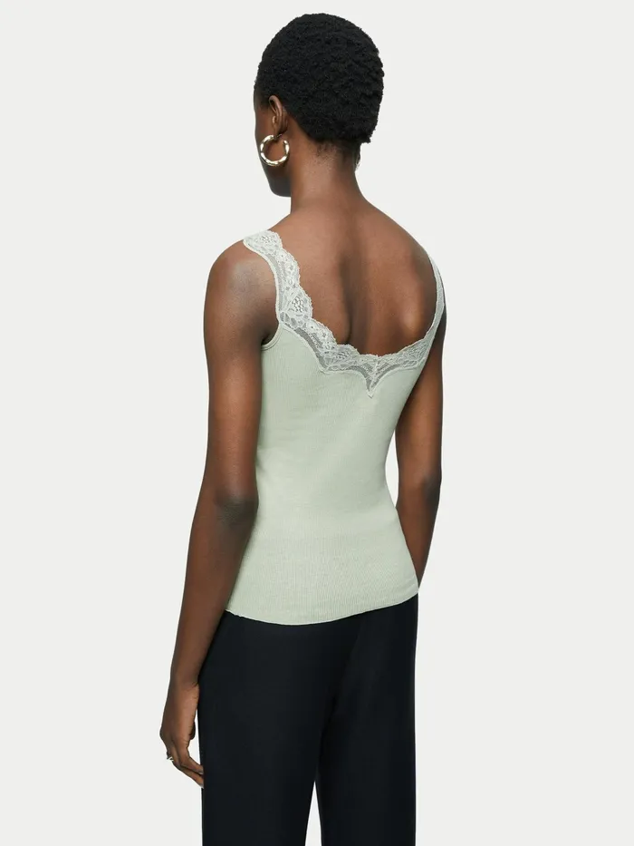 Jigsaw Tops Women Lace Trim Vest Green