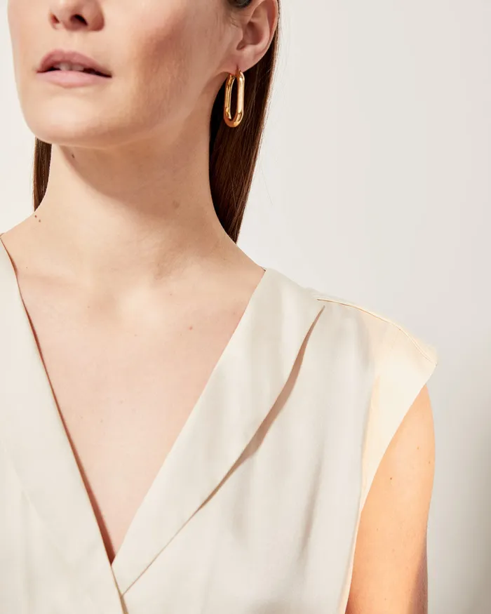 Jigsaw Tops Women Lapel Silk Front Shirt Cream