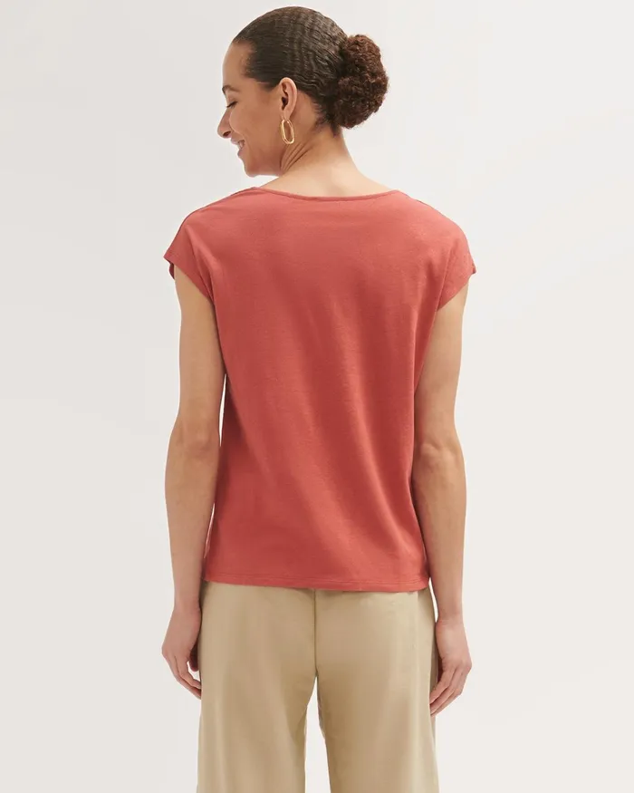 Jigsaw Tops Women Linen Cotton Broderie Tee Red