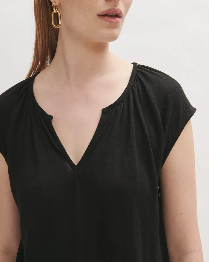 Jigsaw Tops Women Linen Jersey Smock Top Black