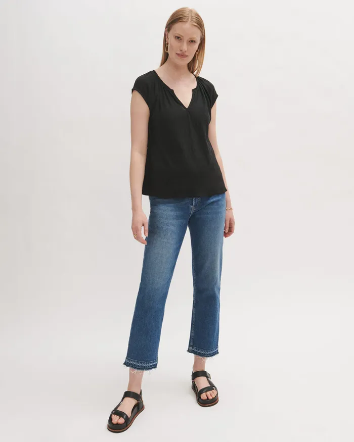 Jigsaw Tops Women Linen Jersey Smock Top Black