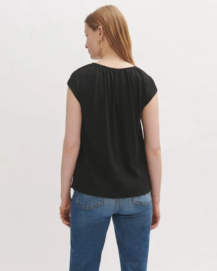 Jigsaw Tops Women Linen Jersey Smock Top Black