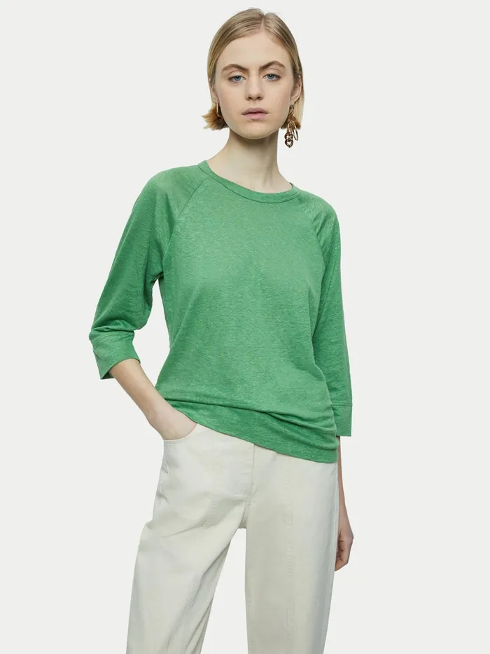 Jigsaw Tops Women Linen Raglan Top Green