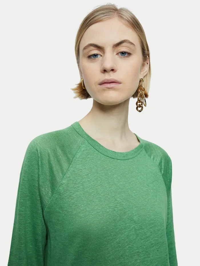 Jigsaw Tops Women Linen Raglan Top Green