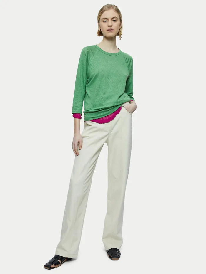 Jigsaw Tops Women Linen Raglan Top Green