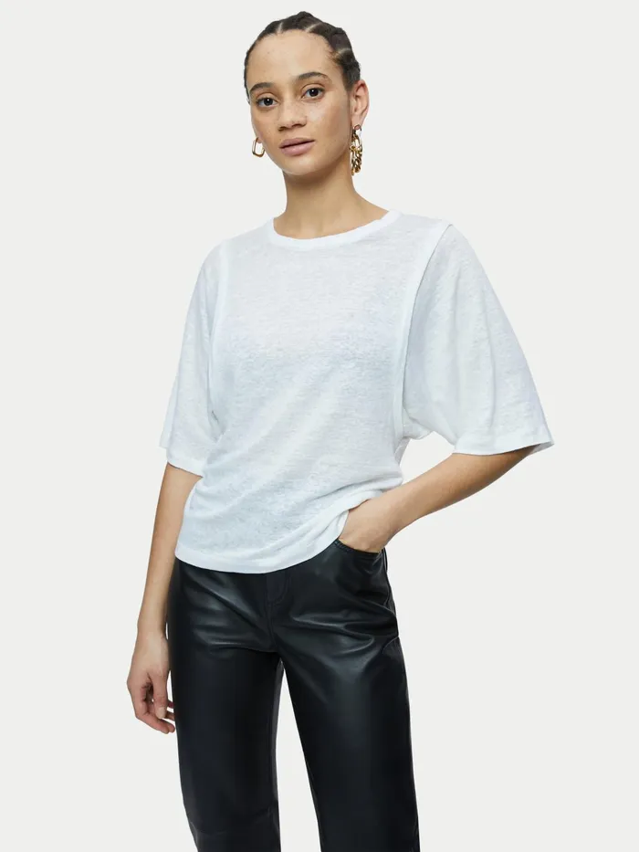 Jigsaw Tops Women Linen Short Sleeve Top White