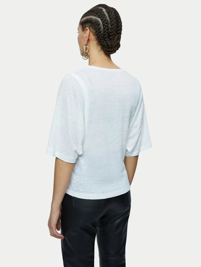Jigsaw Tops Women Linen Short Sleeve Top White