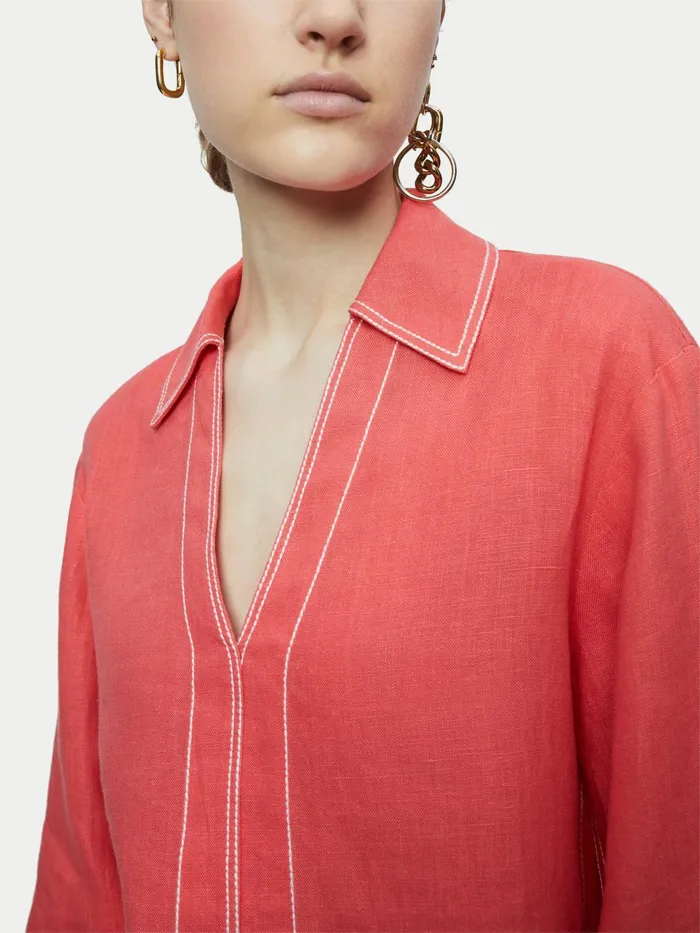 Jigsaw Tops Women Linen Stitch Tunic Blouse Orange