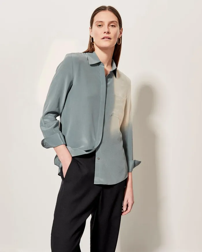 Jigsaw Tops Women Long Sleeve Silk Shirt Green