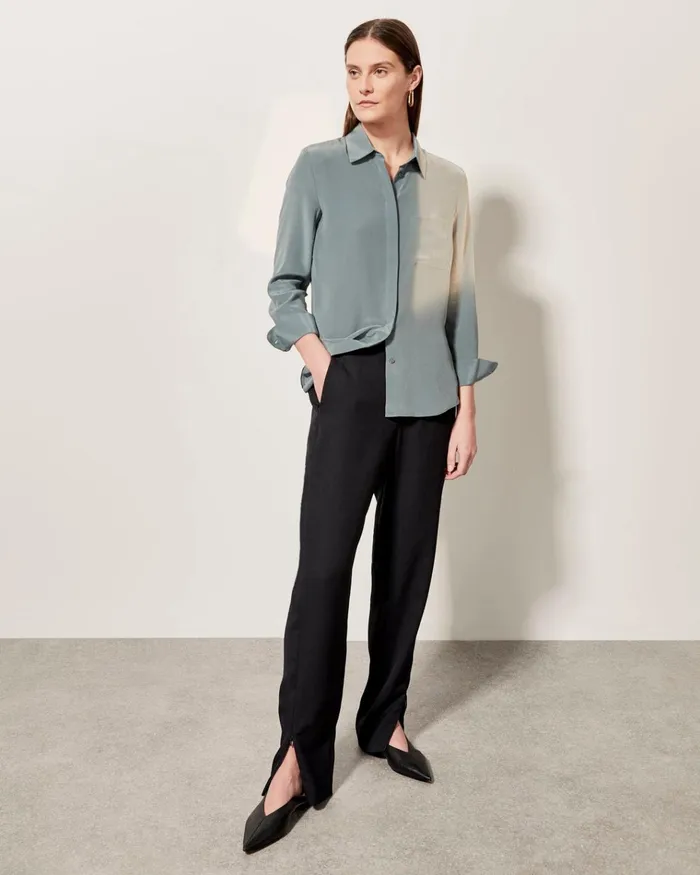 Jigsaw Tops Women Long Sleeve Silk Shirt Green