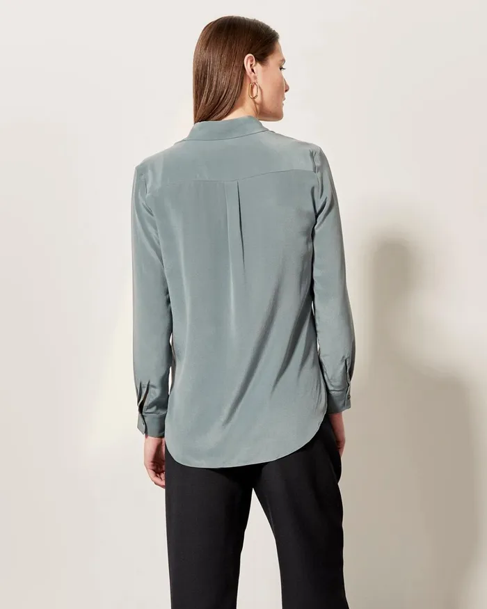 Jigsaw Tops Women Long Sleeve Silk Shirt Green