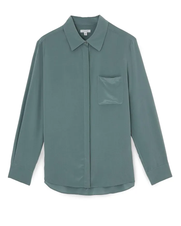 Jigsaw Tops Women Long Sleeve Silk Shirt Green