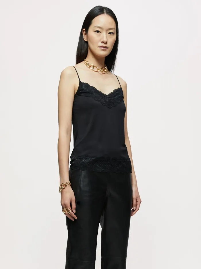 Jigsaw Tops Women Modal Lace Vest Black