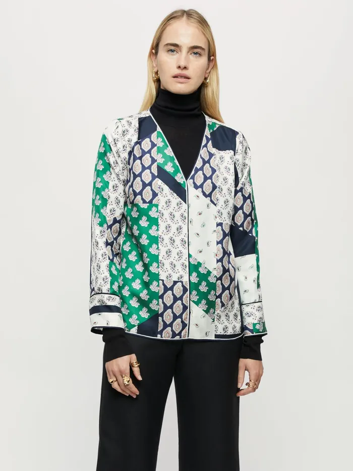 Jigsaw Tops Women Paisley Patchwork Silk Top Multi
