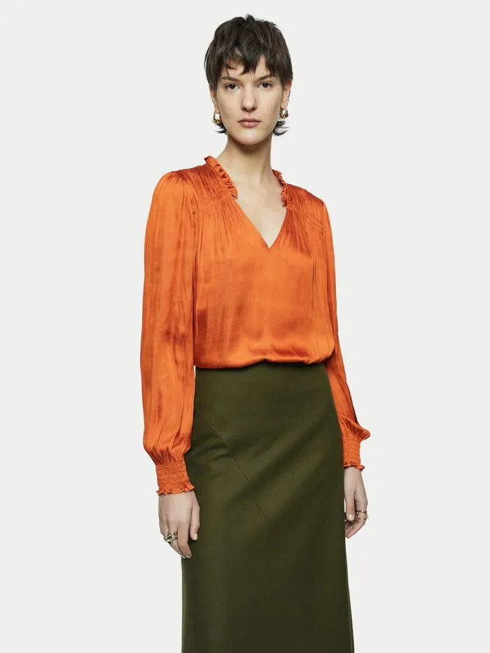 Jigsaw Tops Women Satin Long Sleeve Top Orange