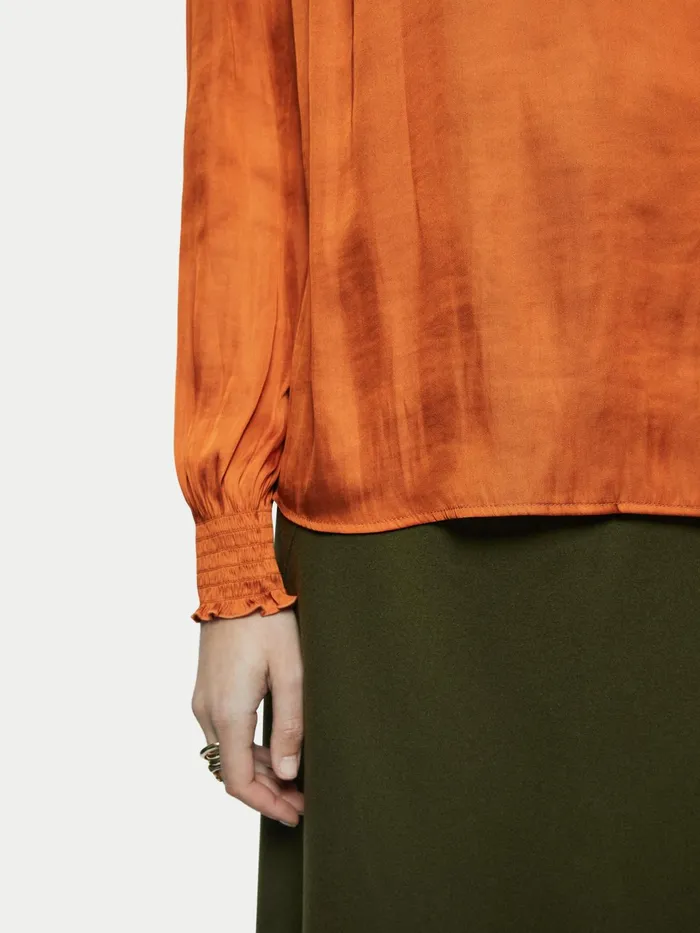 Jigsaw Tops Women Satin Long Sleeve Top Orange