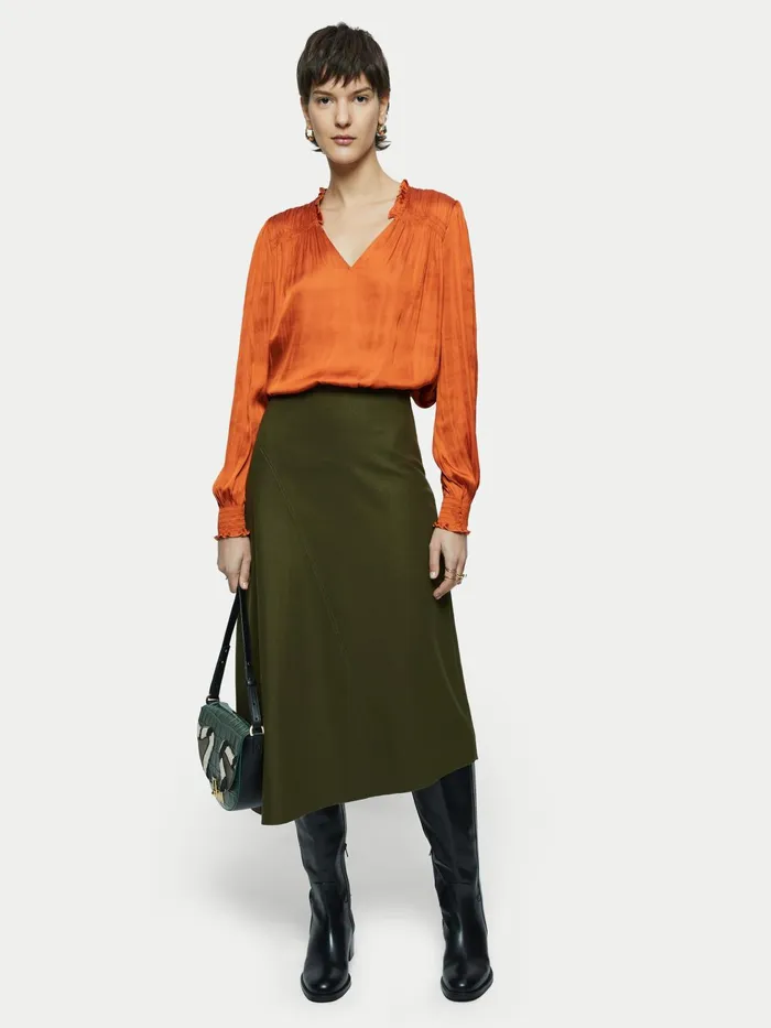Jigsaw Tops Women Satin Long Sleeve Top Orange