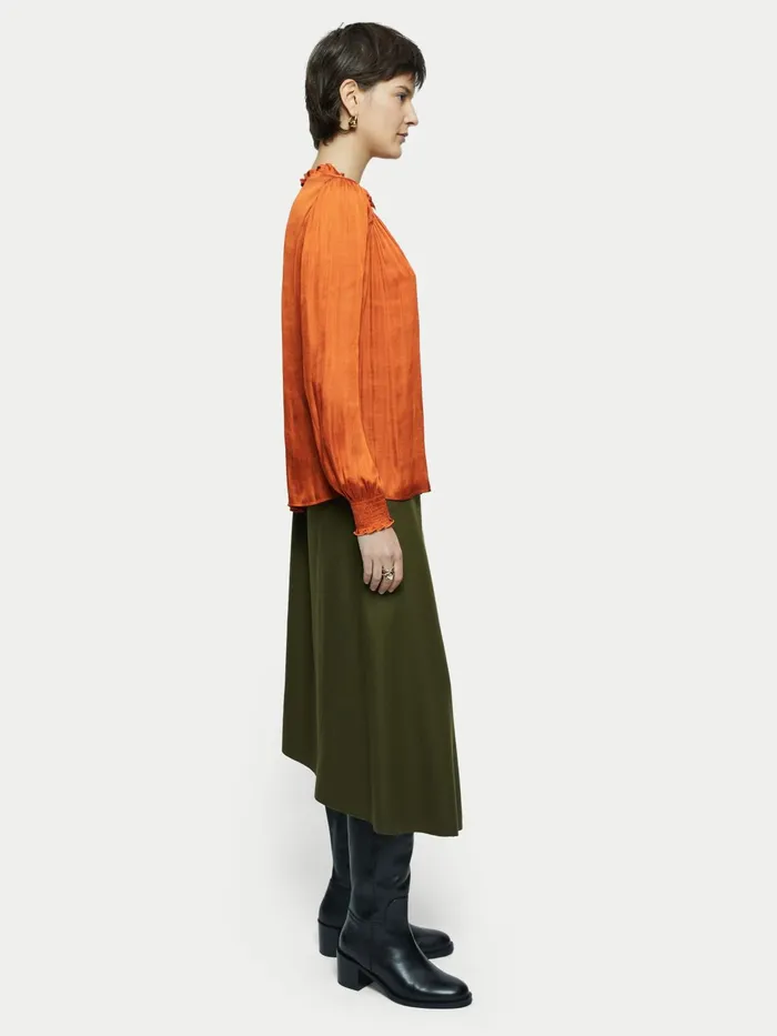 Jigsaw Tops Women Satin Long Sleeve Top Orange