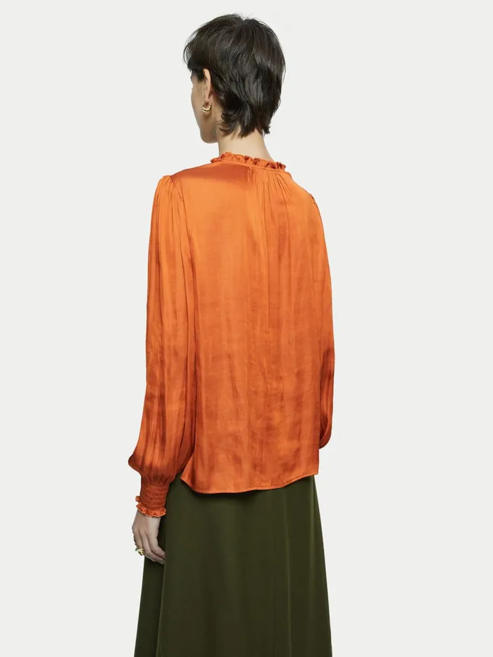 Jigsaw Tops Women Satin Long Sleeve Top Orange
