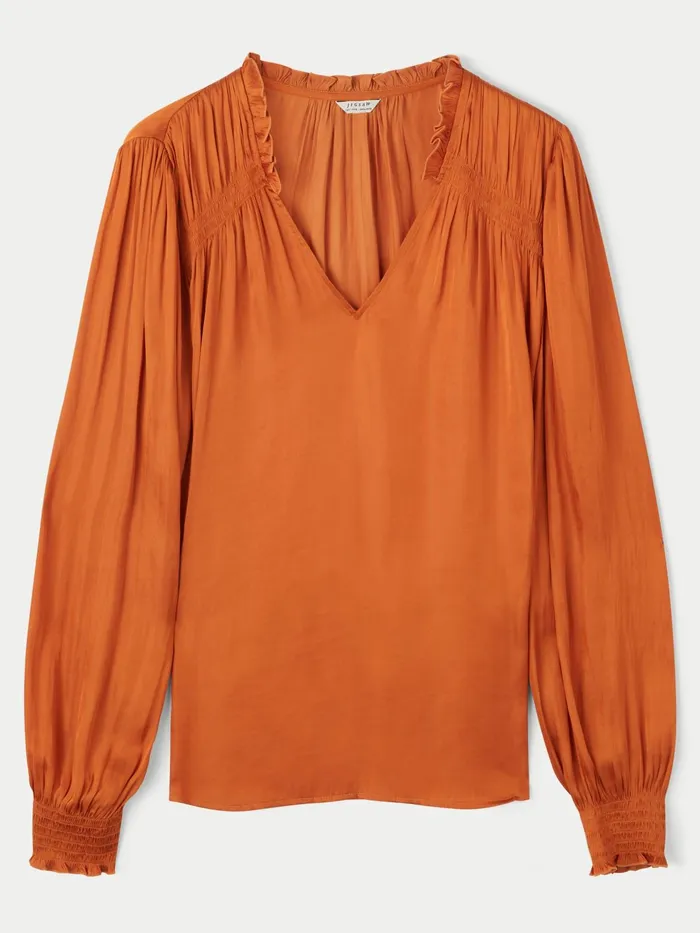 Jigsaw Tops Women Satin Long Sleeve Top Orange