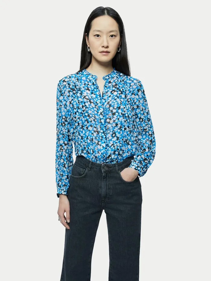 Jigsaw Tops Women Shadow Ditsy Crinkle Blouse Blue