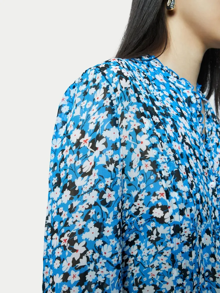 Jigsaw Tops Women Shadow Ditsy Crinkle Blouse Blue