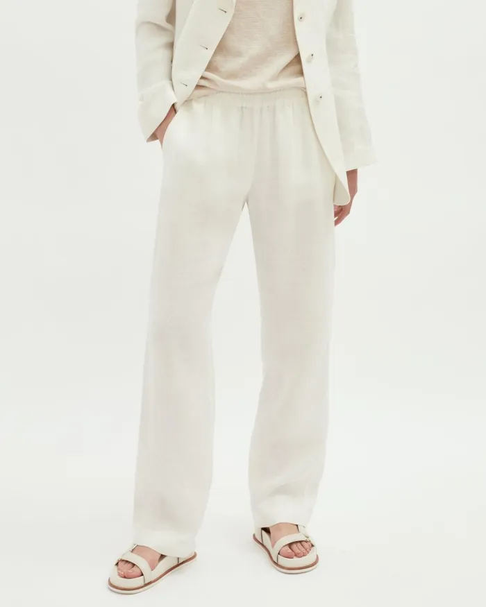 Jigsaw Trousers Women Herringbone Linen Trousers White
