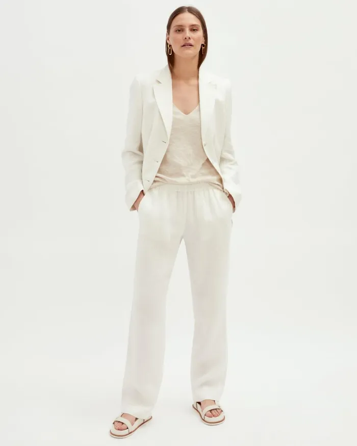 Jigsaw Trousers Women Herringbone Linen Trousers White