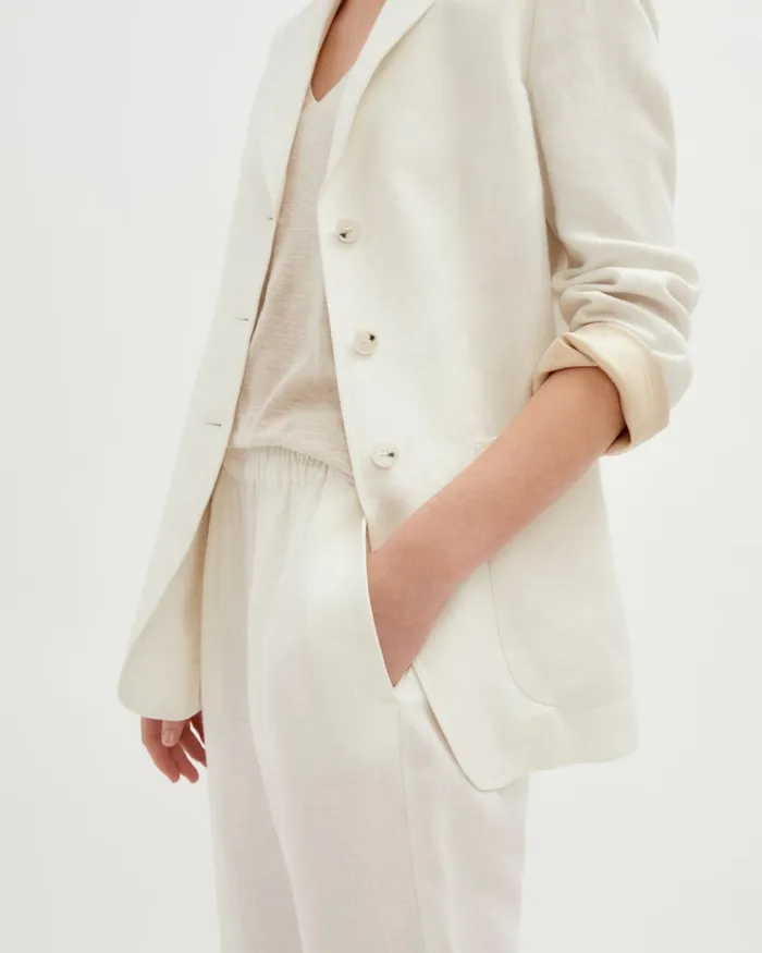 Jigsaw Trousers Women Herringbone Linen Trousers White