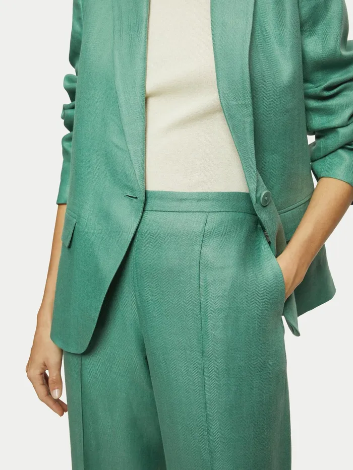Jigsaw Trousers Women Linen Herringbone Palazzo Green