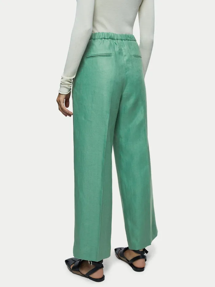 Jigsaw Trousers Women Linen Herringbone Palazzo Green