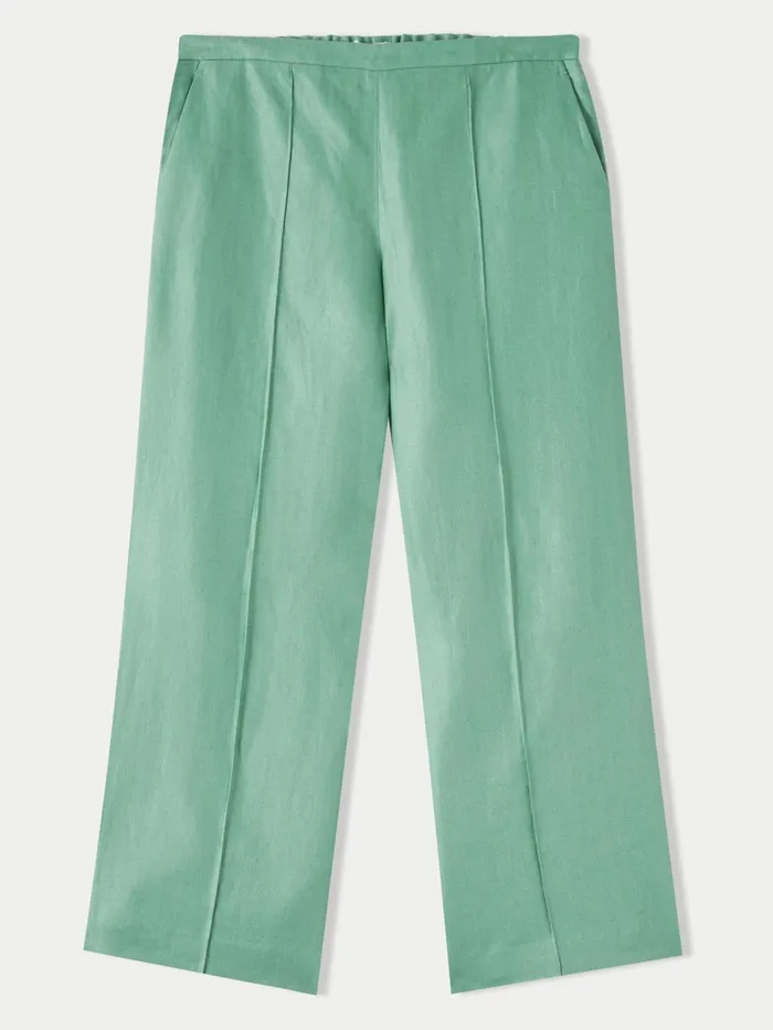 Jigsaw Trousers Women Linen Herringbone Palazzo Green