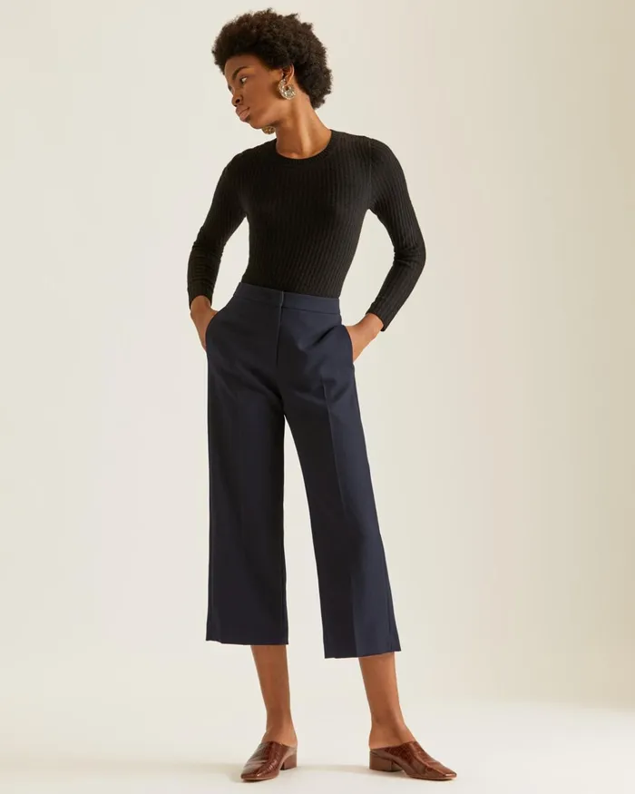 Jigsaw Trousers Women Modern Crepe Crop Straight Trouser Blue