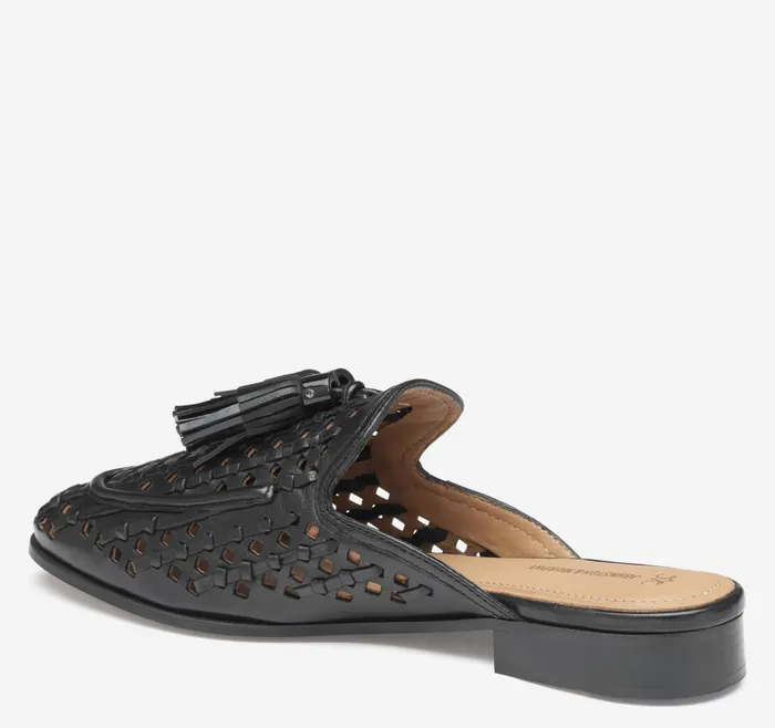 Johnston and Murphy Ali Woven Tassel Mule Black Glove Leather Women Mules and Loafers Johnston and Murphy Ali Woven Tassel Mule Black Glove Leather Women Mules and Loafers