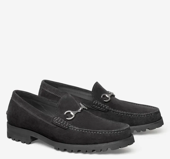 Johnston and Murphy Baldwin Lug Bit Black English Suede Men SlipOns